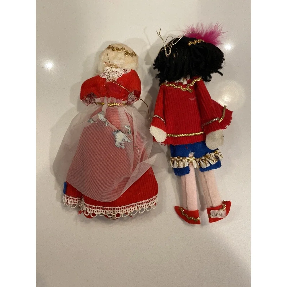 vintage Japan cloth prince princess Christmas ornaments 1960's‎ cute whimsy